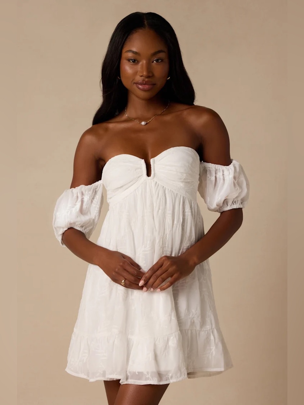 Lulus Cutest Icon White Embroidered Off-the-Shoulder Mini Dress xs xsmall
